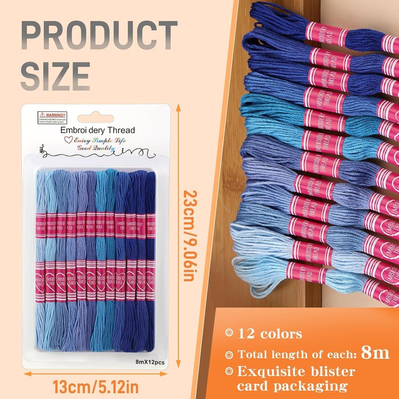 Dercuy Embroidery Floss,12 Skeins Blue Embroidery Thread,Friendship Bracelet String for DIY Making,Embroidery Crafts - Image 2